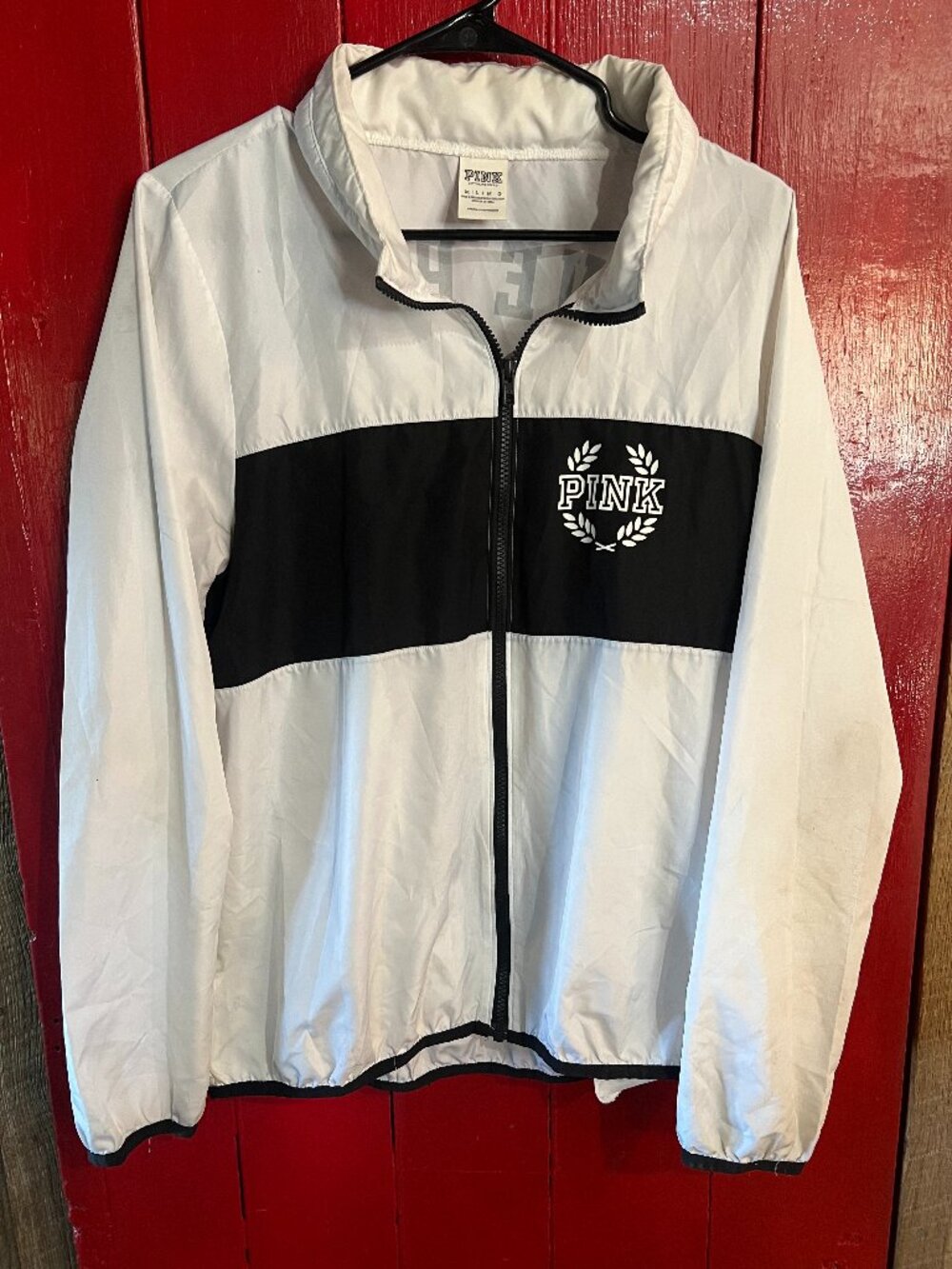 Pink Victoria’s Secret black & white logo rain jacket size M-L